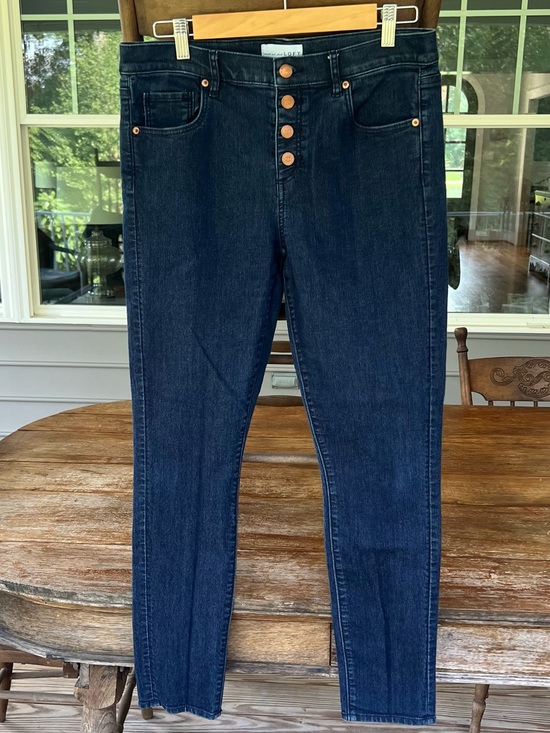 LOFT Denim - LOFT High Rise Skinny Jeans Size 10/30 Exposed Button Fly Dark Wash Denim 477357